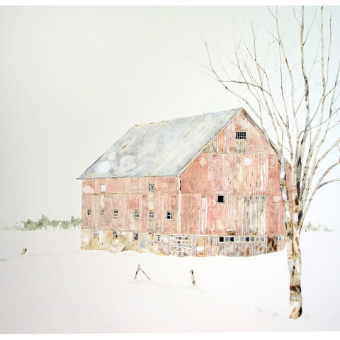 Pink Barn with Tree