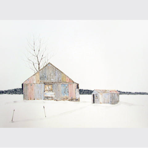 Pink Cabin in the Snow