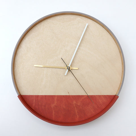 Plywood Clock Red and Grey 4-8