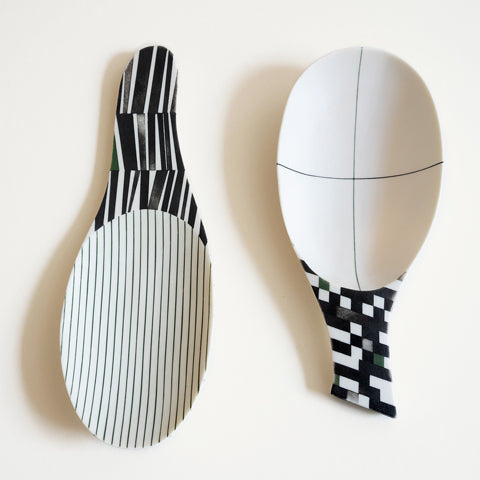 Large Porcelain Spoon Black and Green Squares