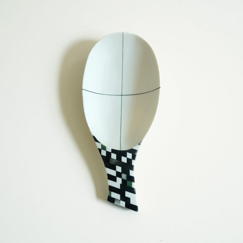 Large Porcelain Spoon Black and Green Squares