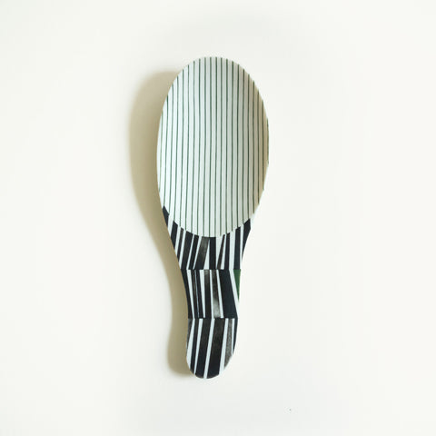 Large Porcelain Spoon Black and Green Stripes