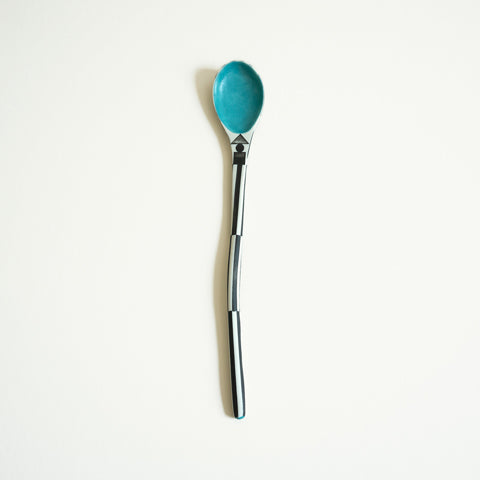 Long Porcelain Spoon Black and Turquoise