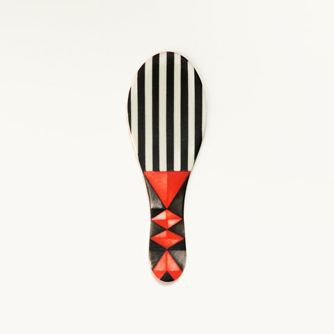 Small Flat Porcelain Spoon Black and Red